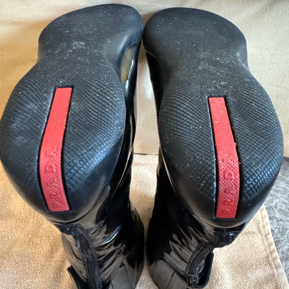 Prada Black Patent Leather Mid-Calf Rain Boots - Picture 4 of 5